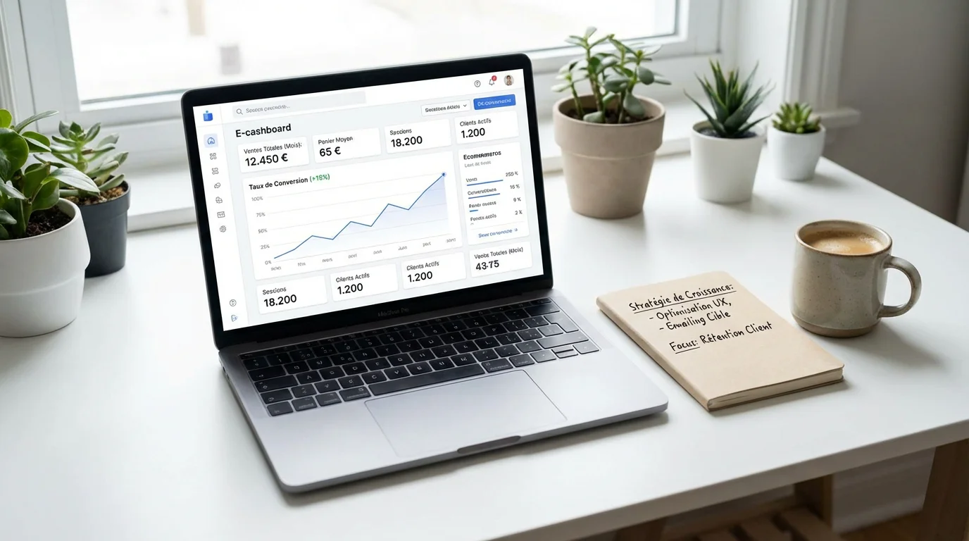 Computer screen showing a dropshipping store's performance metrics with conversion charts