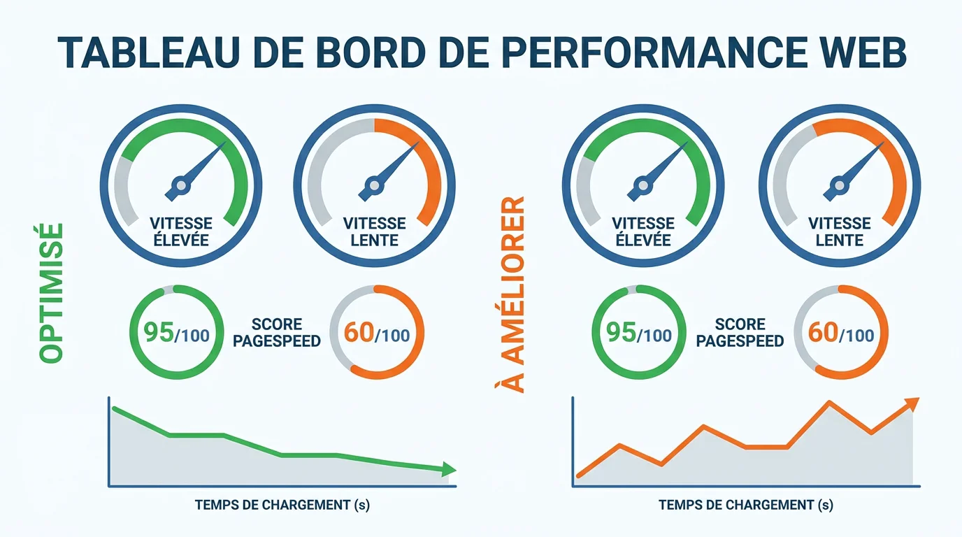 Illustration of a dashboard comparing page speed performance between two Shopify themes