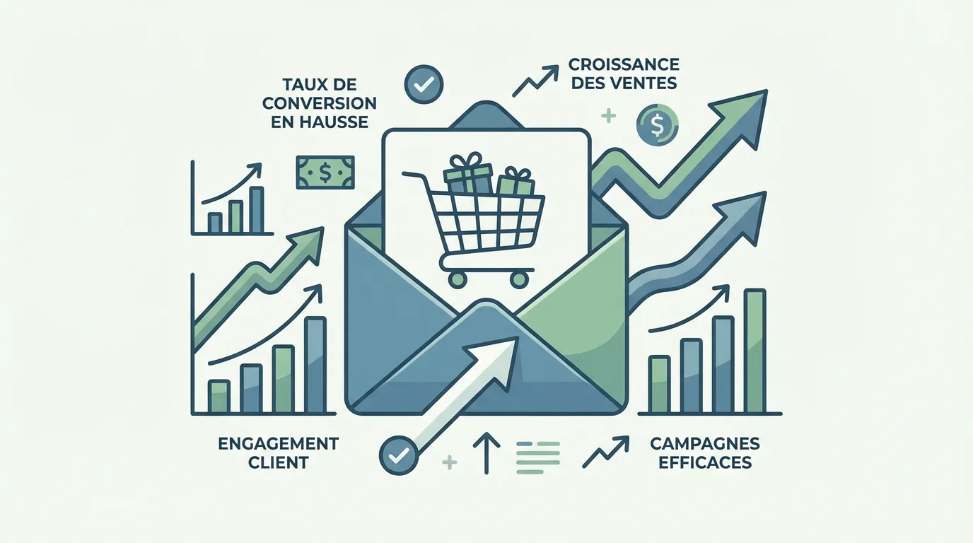 Illustration of an abandoned cart recovery email with positive performance indicators